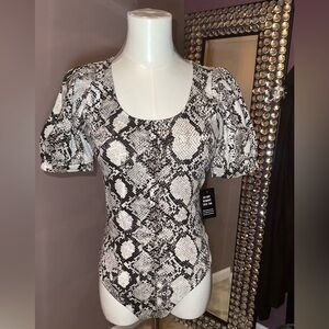 NWT - Express Black and White Snake Print Bodysuit